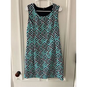 INC international concepts teal navy and white diamond pattern tank dress MP